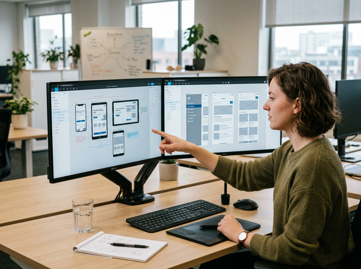 Designer working on responsive website wireframes
